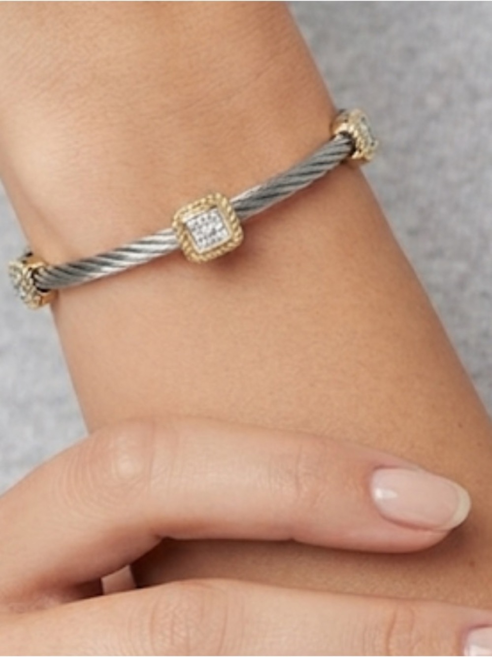 Two-Tone Cable Bracelet with Gold Accents and Crystal Squares